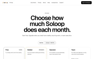 Soloop pricing page with plans and prices — screenshot of the productivity & writing AI tool, 2026-10-02