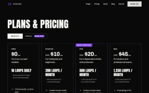 Sonura pricing page with plans and prices — screenshot of the audio & voice AI tool, 2026-10-02
