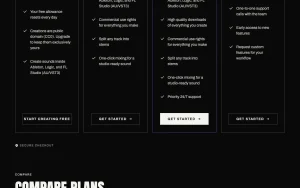 Sonura pricing page with plans and prices — screenshot of the audio & voice AI tool, 2026-10-02