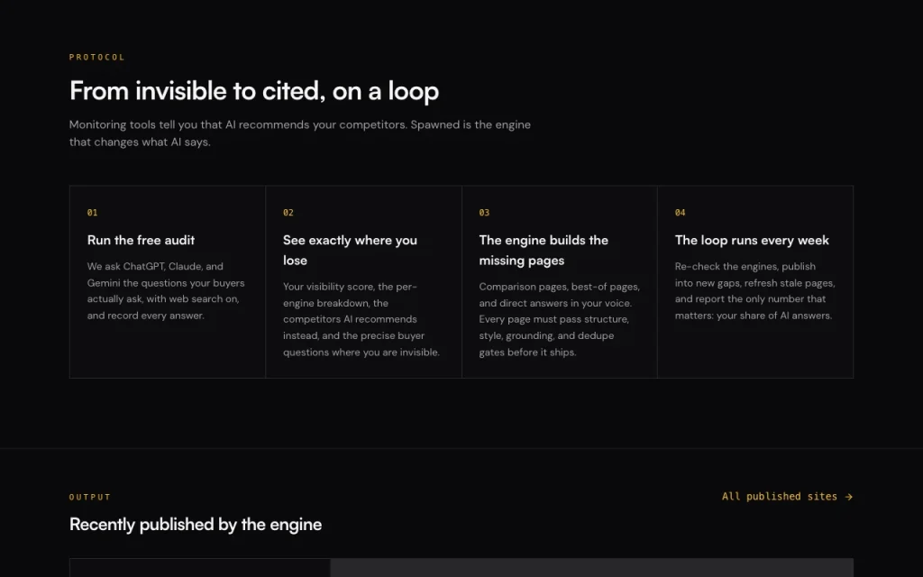 Spawned homepage — screenshot of the research & search AI tool, Oct 2, 2026