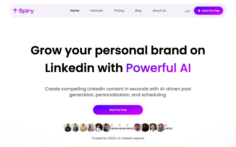 Captura de la página de inicio de Spiry, herramienta de IA productividad y escritura