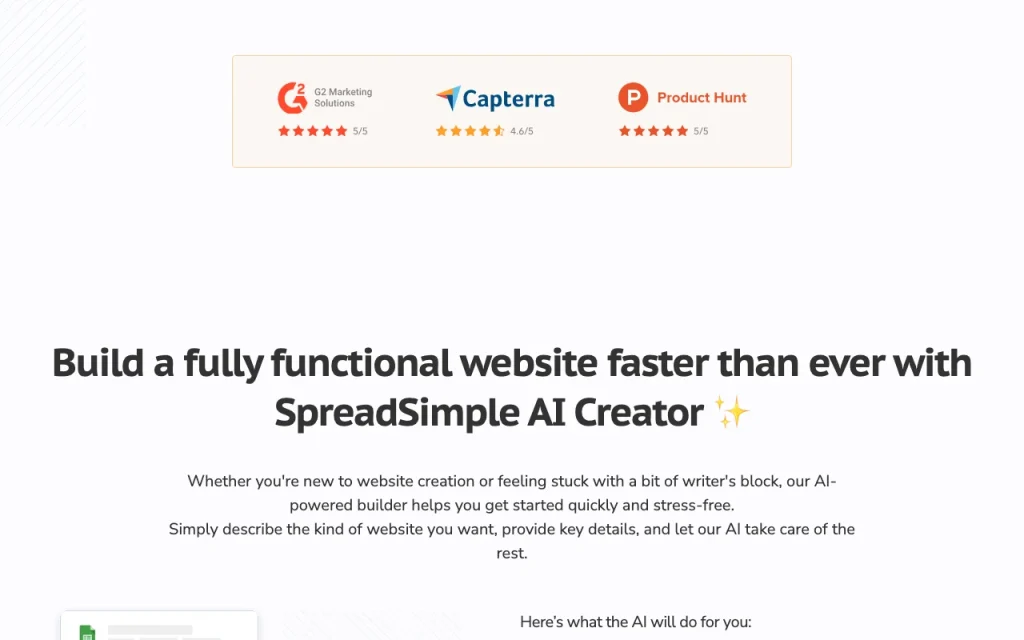 SpreadSimple página principal — captura de pantalla de la herramienta de IA productividad y escritura, Oct 2, 2026