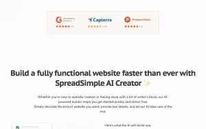 SpreadSimple homepage — screenshot of the productivity & writing AI tool, 2026-10-02
