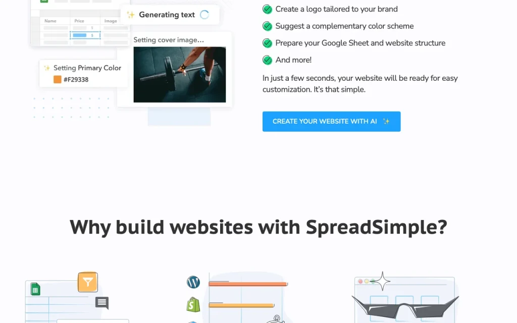 SpreadSimple página principal — captura de pantalla de la herramienta de IA productividad y escritura, Oct 2, 2026