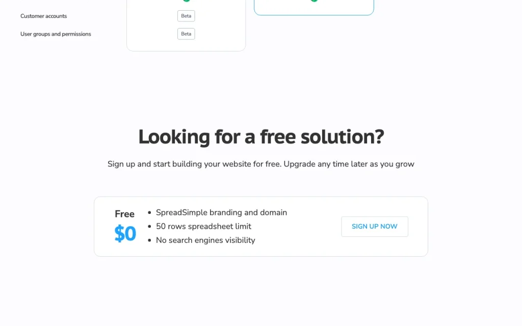 SpreadSimple página de precios con planes y precios — captura de pantalla de la herramienta de IA productividad y escritura, Oct 2, 2026