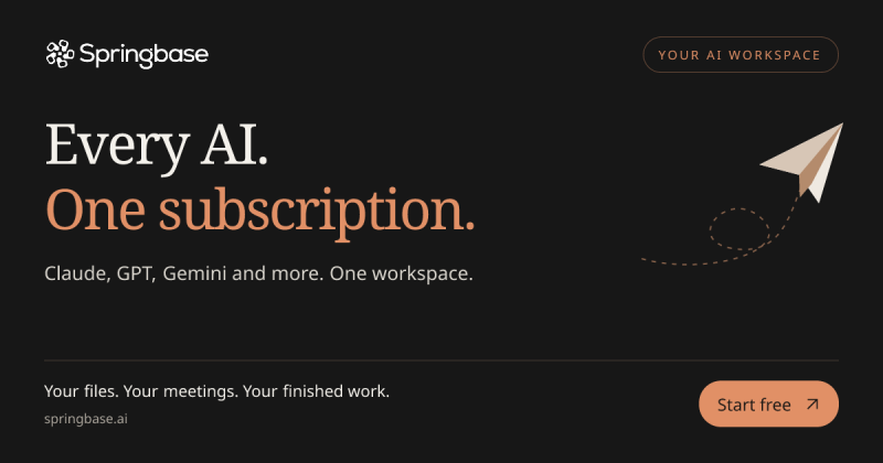 Springbase homepage screenshot, chat assistants AI tool
