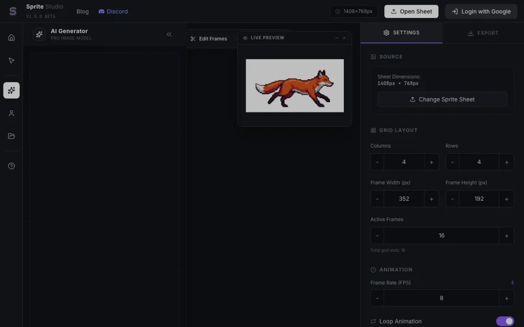 Sprite Studio Startseite – Screenshot des KI-Tools bilderzeugung, Oct 2, 2026
