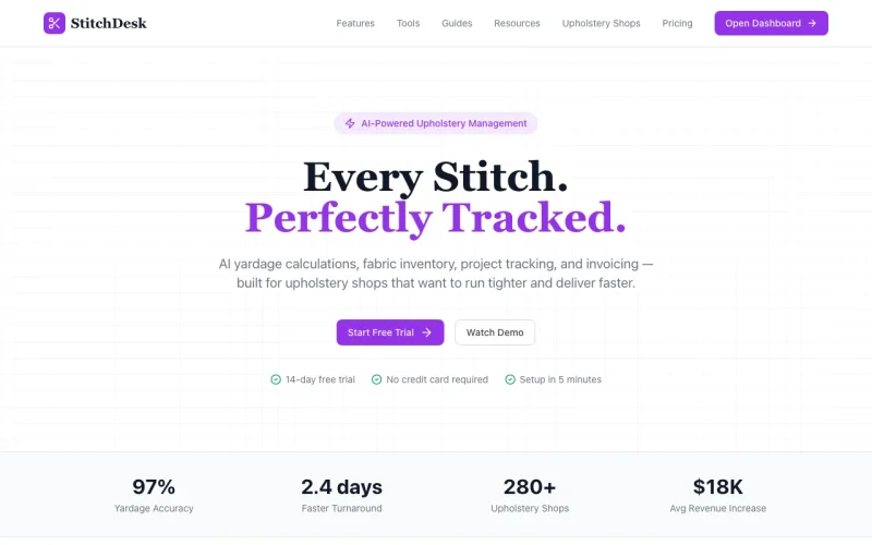 Captura de la página de inicio de StitchDesk, herramienta de IA productividad y escritura