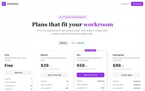 StitchDesk pricing page homepage screenshot, productivity & writing AI tool