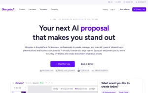 Storydoc homepage — screenshot of the productivity & writing AI tool, 2026-10-02