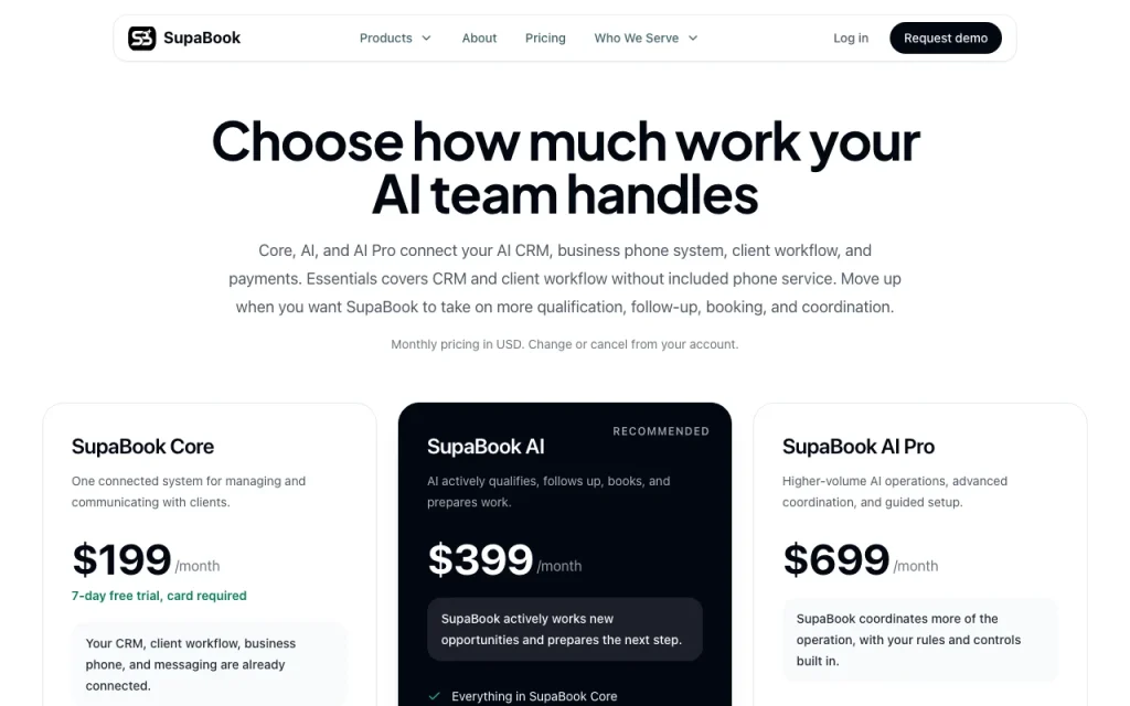SupaBook Preisseite mit Tarifen und Preisen – Screenshot des KI-Tools produktivität & schreiben, Oct 2, 2026