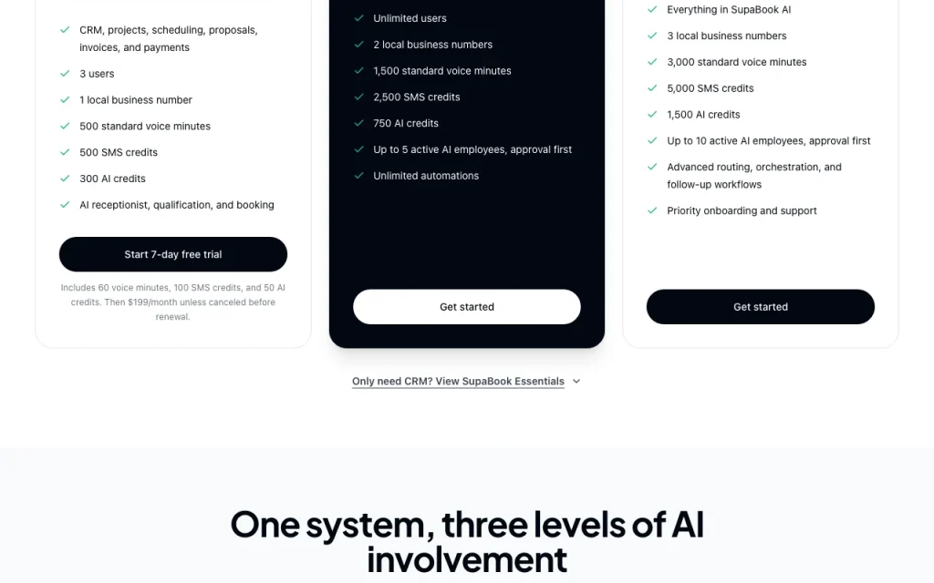 SupaBook Preisseite mit Tarifen und Preisen – Screenshot des KI-Tools produktivität & schreiben, Oct 2, 2026