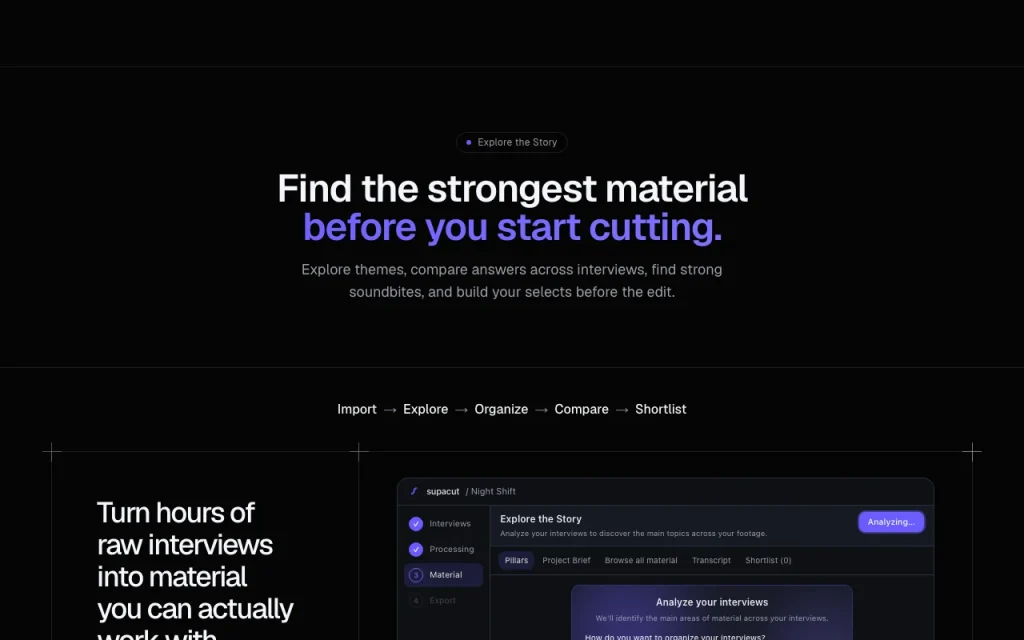 Supacut Startseite – Screenshot des KI-Tools produktivität & schreiben, Oct 2, 2026