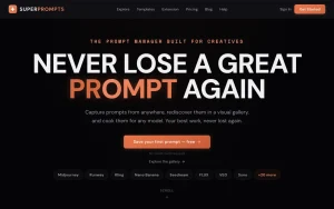 Super Prompts homepage page homepage screenshot, productivity & writing AI tool