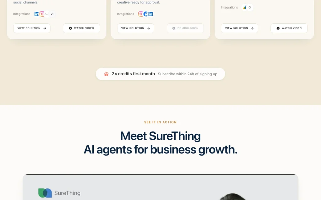 SureThing página principal — captura de pantalla de la herramienta de IA productividad y escritura, Oct 1, 2026