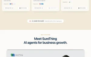 SureThing homepage page homepage screenshot, productivity & writing AI tool