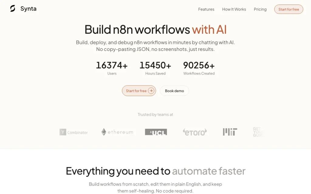 Synta homepage — screenshot of the productivity & writing AI tool, Oct 2, 2026