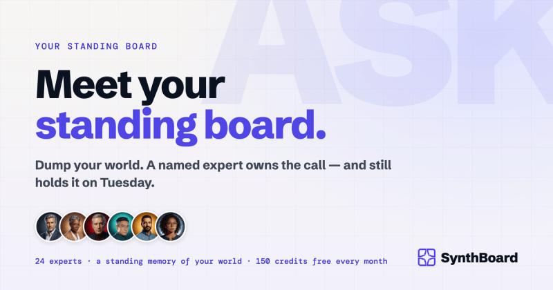 SynthBoard.ai homepage screenshot, productivity & writing AI tool