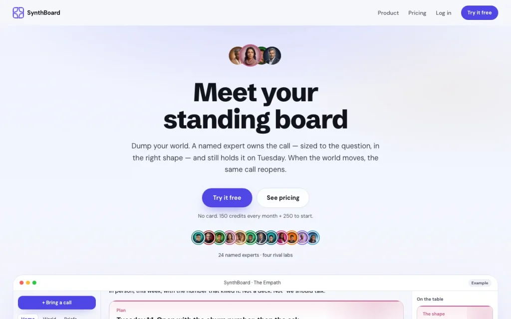 SynthBoard.ai homepage — screenshot of the productivity & writing AI tool, Oct 1, 2026
