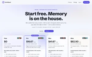 SynthBoard.ai pricing page homepage screenshot, productivity & writing AI tool