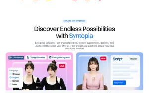 SYNTOPIA homepage — screenshot of the productivity & writing AI tool, 2026-10-02