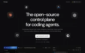 T3 Code homepage — screenshot of the coding AI tool, 2026-10-01