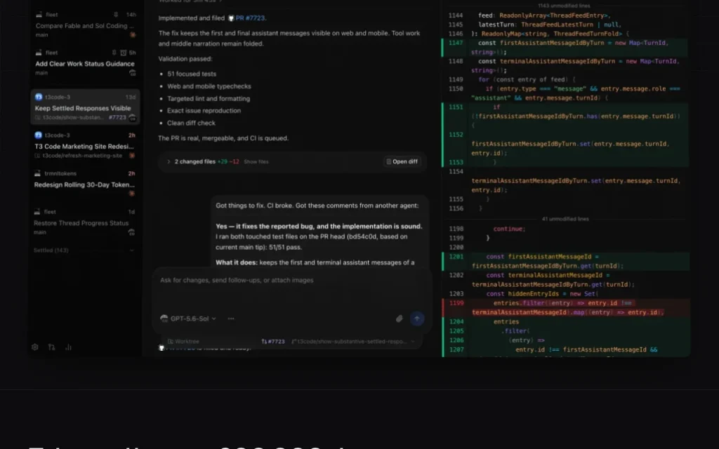 T3 Code página principal — captura de pantalla de la herramienta de IA programación, Oct 1, 2026