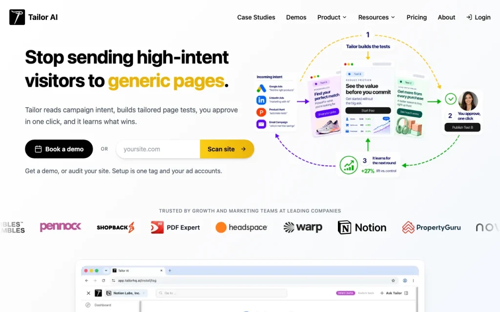 Tailor AI homepage — screenshot of the productivity & writing AI tool, Oct 1, 2026