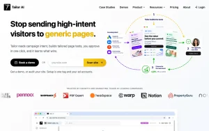 Tailor AI homepage page homepage screenshot, productivity & writing AI tool