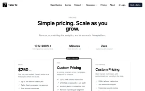 Tailor AI pricing page homepage screenshot, productivity & writing AI tool