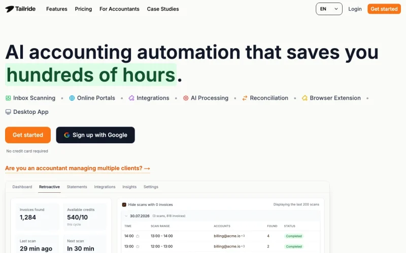 Captura de la página de inicio de Tailride, herramienta de IA productividad y escritura