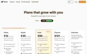 Tailride pricing page with plans and prices — screenshot of the productivity & writing AI tool, 2026-10-02