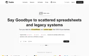 Teable homepage — screenshot of the productivity & writing AI tool, 2026-10-01