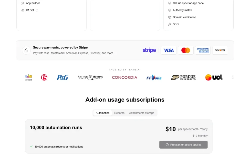 Teable página de preços com planos e valores: captura de tela da ferramenta de IA produtividade & escrita, Oct 1, 2026