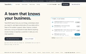 TeamShift homepage — screenshot of the productivity & writing AI tool, 2026-10-02