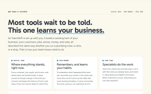 TeamShift homepage — screenshot of the productivity & writing AI tool, 2026-10-02