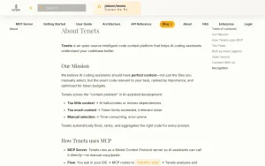 Tenets about page — screenshot of the coding AI tool, 2026-10-02
