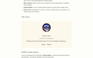 Tenets about page — screenshot of the coding AI tool, 2026-10-02