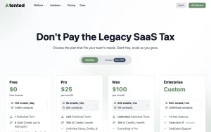 Tented pricing page with plans and prices — screenshot of the productivity & writing AI tool, 2026-10-02
