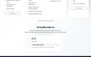 Tented pricing page with plans and prices — screenshot of the productivity & writing AI tool, 2026-10-02