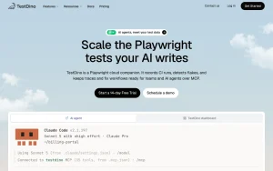 TestDino homepage — screenshot of the coding AI tool, 2026-10-02