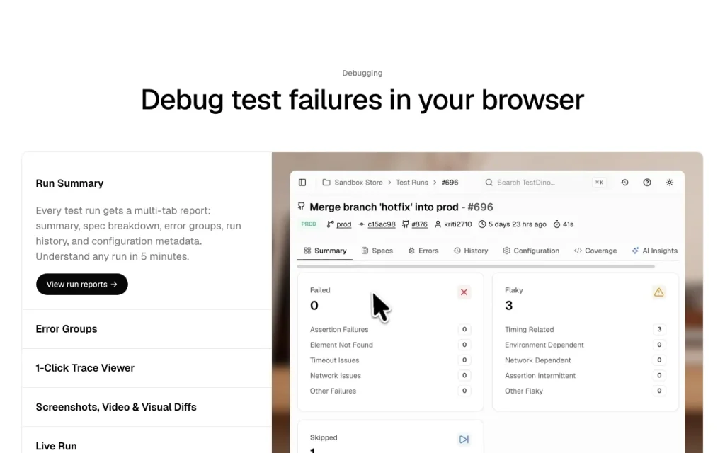 TestDino homepage — screenshot of the coding AI tool, Oct 2, 2026