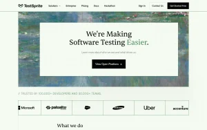 TestSprite about page — screenshot of the coding AI tool, 2026-10-02