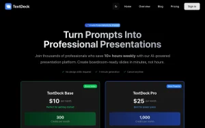 TextDeck pricing page with plans and prices — screenshot of the productivity & writing AI tool, 2026-10-02