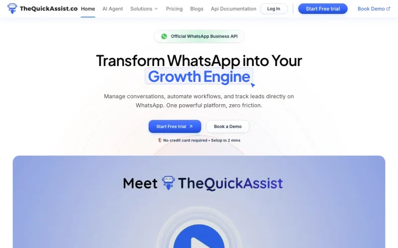 TheQuickAssist homepage screenshot, productivity & writing AI tool
