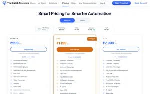 TheQuickAssist pricing page with plans and prices — screenshot of the productivity & writing AI tool, 2026-10-02