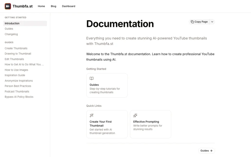 Thumbfa.st documentación — captura de pantalla de la herramienta de IA generación de imágenes, Oct 2, 2026