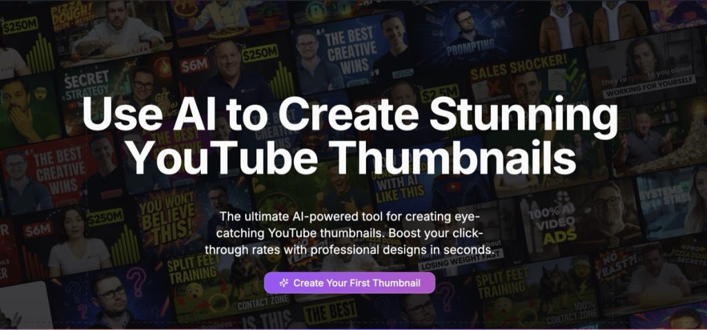 ThumbnailCreator homepage screenshot, image generation AI tool