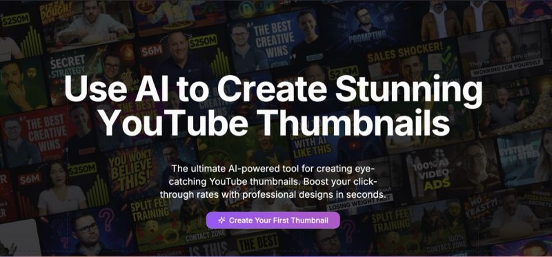 ThumbnailCreator homepage screenshot, image generation AI tool