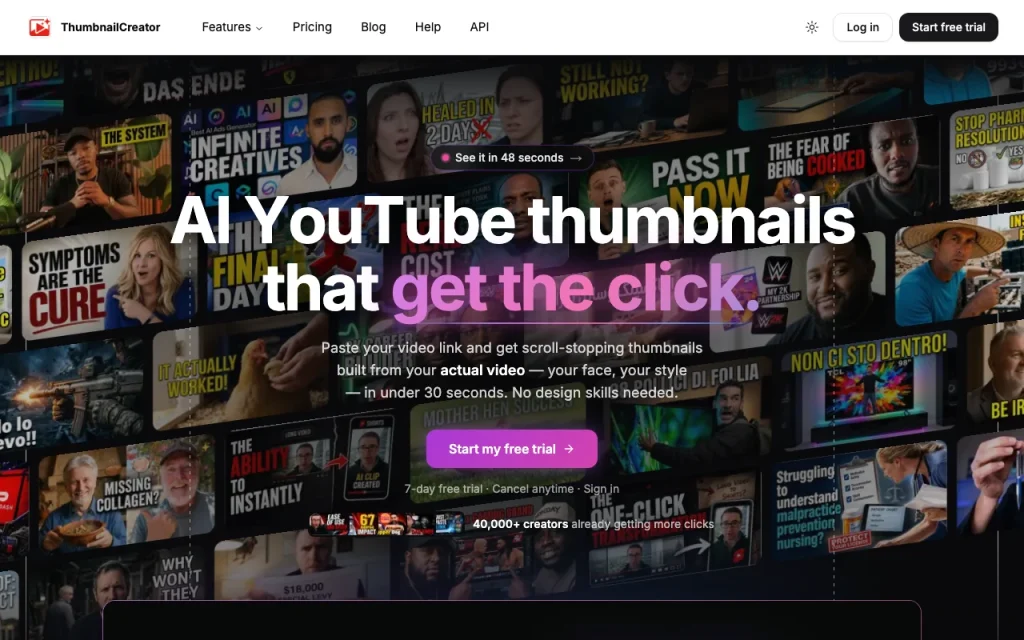 ThumbnailCreator página inicial: captura de tela da ferramenta de IA geração de imagens, Oct 2, 2026